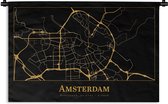 Wandkleed - Wanddoek - Kaart - Amsterdam - Goud - Zwart - 120x80 cm - Wandtapijt