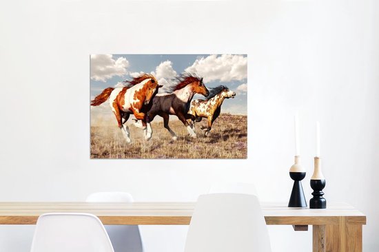 Décoration murale Métal - Peinture Aluminium Industriel - Paarden - Animaux - Herbe - Fourrure - 90x60 cm - Dibond - Photo sur aluminium - Décoration murale industrielle - Pour le salon/chambre