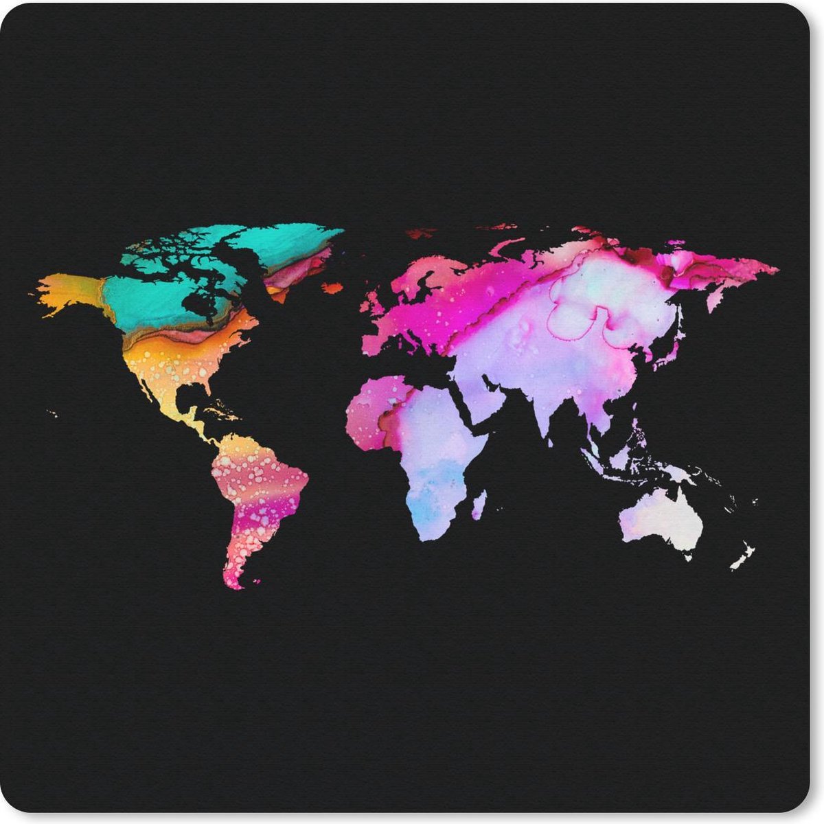 Muismat 30x30 cm - Mousepad Wereldkaart - Kleuren - Verf - Muismatten