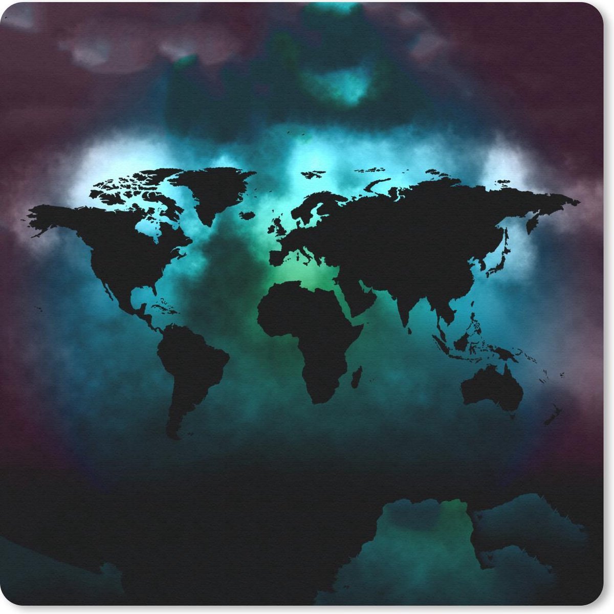 Muismat 30x30 cm - Mousepad Wereldkaart - Kleuren - Zwart - Muismatten