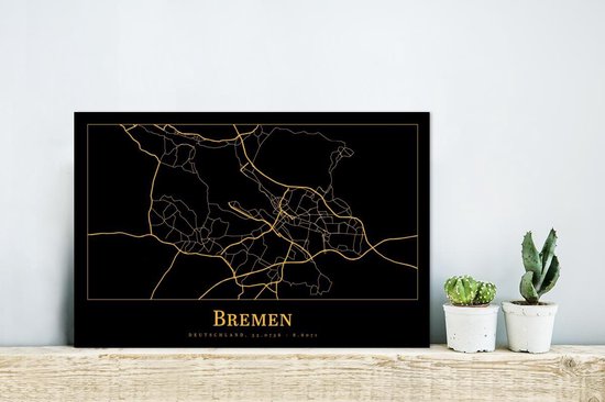 Décoration murale Métal - Peinture Aluminium - Carte - Brême - Allemagne - Or - Zwart - 30x20 cm - Dibond