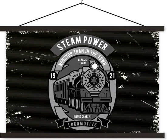 Porte-affiche avec affiche - Affiche scolaire - Train - Vintage - Dessin - 150x100 cm - Lattes noires