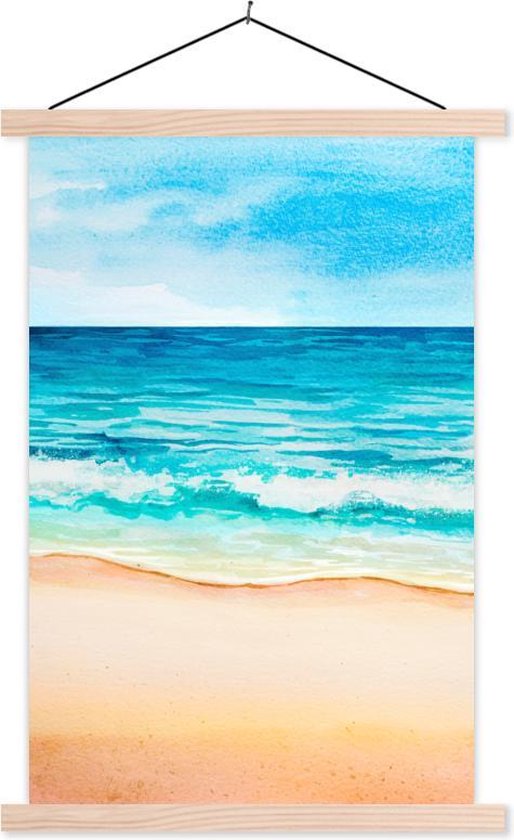 Posterhanger incl. Poster 60x90 cm - Schoolplaat - Strand - Golf - Zee - Textielposter - Blanke latten