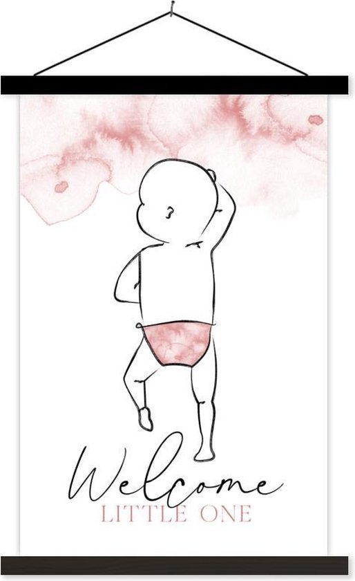Porte-affiche avec affiche - Affiche scolaire - Bienvenue petit - Bébé - Proverbes - Citations - Fille - 120x180 cm - Lattes noires