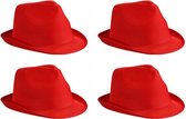 4x stuks trilby feesthoedje rood voor volwassenen - Carnaval party hoeden