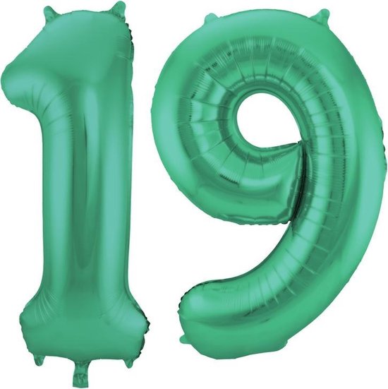 De Ballonnenkoning - Folieballon Cijfer 19 Groen Metallic Mat - 86 cm