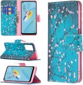 Voor OPPO A54 4G/A55 5G Gekleurd Tekenpatroon Horizontale Flip Lederen Case met Houder & Kaartsleuven & Portemonnee (Pruimenbloesem)