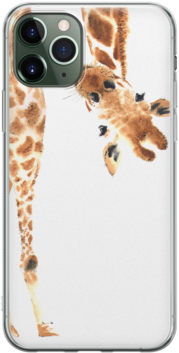 Leuke Telefoonhoesjes - Hoesje geschikt voor iPhone 11 Pro Max - Giraffe - Soft case - TPU - Giraffe - Bruin