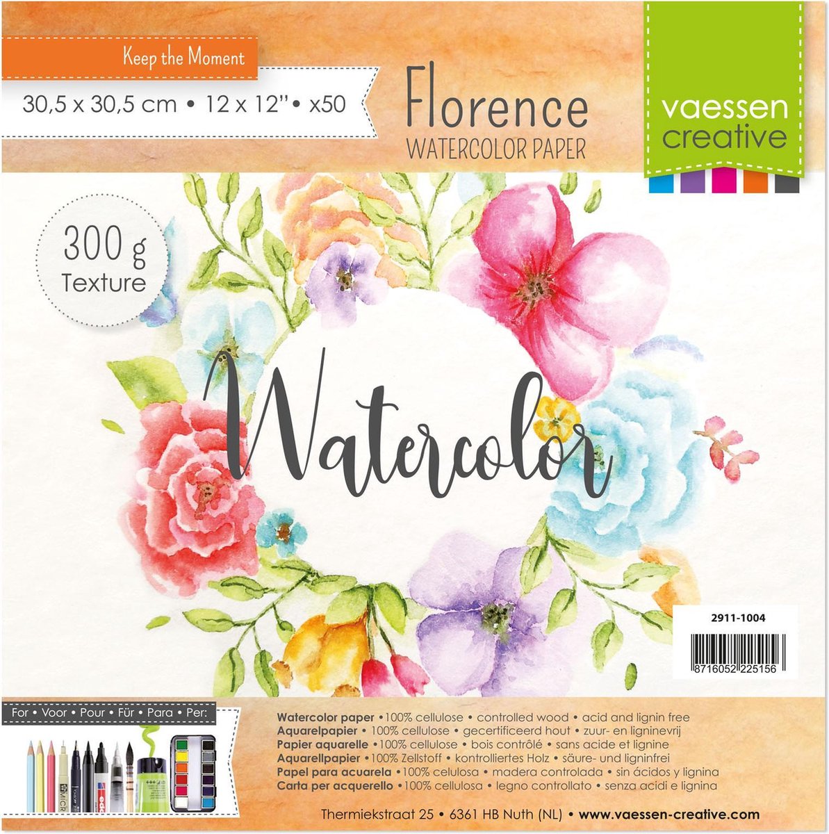 Aquarelpapier - Off White - 30,5x30,5cm - 300 grams - Lichte Structuur - Texture - Florence - 50 vellen