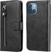 Mode Kalf Textuur Rits Horizontale Flip Leren Case met Standaard & Kaartsleuven & Portemonnee Functie Voor iPhone 13 mini (Zwart)