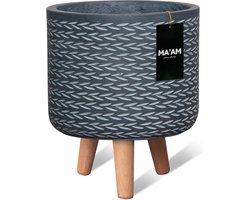 MAAM Pottery Eve bloempot op poten - D27xH32- Zwart - houten pootjes (FSC) - duurzame kwaliteit - trendy design plantenpot