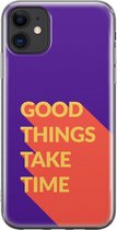 Apple iPhone 11 Hoesje - Transparant Siliconenhoesje - Flexibel - Met Quote - Good Things - Paars