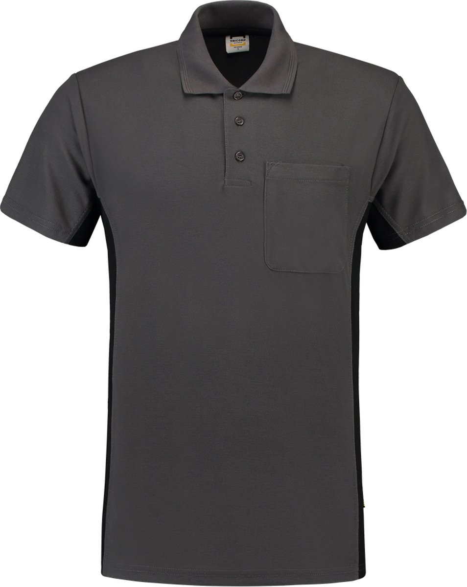 Tricorp 202002 Poloshirt Bicolor Borstzak - Donkergrijs/Zwart - 7XL
