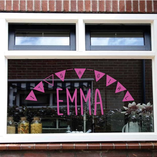 Autocollant de naissance C'est une fille avec un nom - Oranje - 140 x 60 cm - Muursticker4Sale