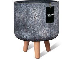 MAAM Pottery Eden bloempot op standaard - D32xH36 - Grijs - Industrieel Design - Houten Poten (FSC)