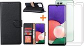 Samsung A22 5G hoesje bookcase Zwart - Samsung Galaxy A22 5G hoesje portemonnee boek case - A22 book case hoes cover - Galaxyt A22 5G screenprotector / 2X tempered glass