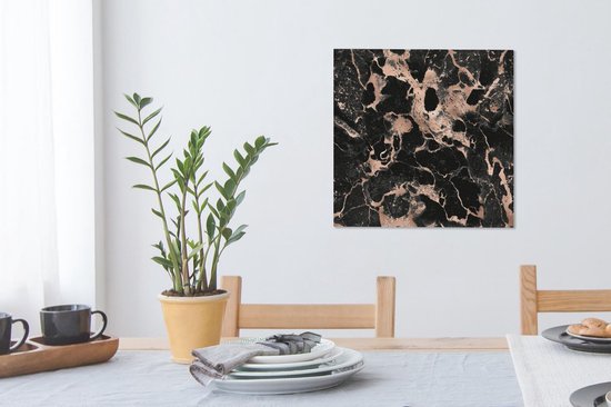 Canvas schilderij 50x50 cm - Wanddecoratie Marmer - Zwart - Roségoud - Muurdecoratie woonkamer - Slaapkamer decoratie - Kamer accessoires - Schilderijen op canvas