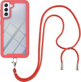 Voor Samsung Galaxy S21 5G Sterrenhemel Effen Kleur Serie Schokbestendige PC + TPU Beschermhoes met Nekband (Rood)