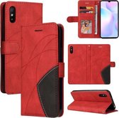 Voor Xiaomi Redmi 9A Dual-color Splicing Horizontale Flip PU Lederen Case met Houder & Kaartsleuven & Portemonnee (Rood)