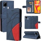 Voor OPPO Realme C15 Dual-color Splicing Horizontale Flip PU Lederen Case met Houder & Kaartsleuven & Portemonnee (Blauw)