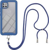 Voor Motorola One 5G Ace Sterrenhemel Effen Kleur Serie Schokbestendige PC + TPU Beschermhoes met Nekband (Blauw)