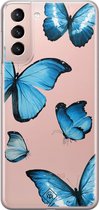 Coque transparente Samsung S21 - Papillons | Coque Samsung S21 | bleu | Casimoda