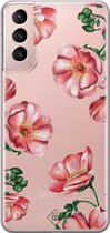 Casimoda® hoesje - Geschikt voor Samsung S21 - Red Flowers - Backcover - Siliconen/TPU - Rood