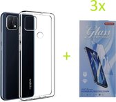 Hoesje Geschikt voor: Oppo A15 Transparant TPU Silicone Soft Case + 3X Tempered Glass Screenprotector