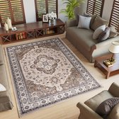 Tapiso Colorado Rug Salon Chambre Style Oriental Traditionnel Design d'intérieur Atmosphérique Grijs Brun Beige Clair Crème Cadre Durable Tapis Taille - 200x300