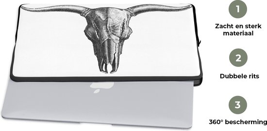 Etui pour ordinateur portable 13 pouces 34x24 cm - Illustration animalière de crâne - Etui pour Macbook & Laptop Une illustration d'un crâne de taureau avec des cornes - Etui pour ordinateur portable avec photo