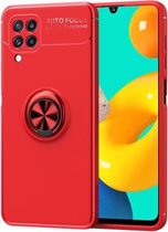 Voor Samsung Galaxy M32 4G Indiase versie metalen ringhouder 360 graden roterende TPU-hoes (rood)