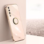 Voor Huawei P30 XINLI Straight 6D Plating Gold Edge TPU Shockproof Case met ringhouder (roze)