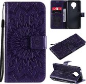 Voor Nokia 6.3/G20/G10 Zon Embossing Patroon Horizontale Flip Lederen Case met Kaartsleuf & Houder & Portemonnee & Lanyard (Paars)