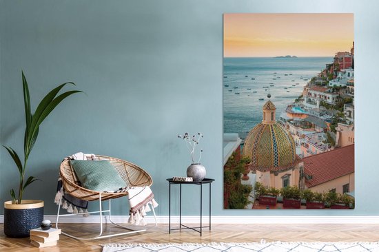 Toile Peinture Italie - Mer - Maisons - 120x180 cm - Décoration murale XXL