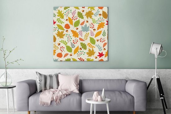 Peinture sur toile Automne - Gland - Feuilles - Motifs - 90x90 cm - Décoration murale
