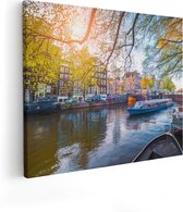 Artaza Canvas Schilderij Amsterdamse Gracht Tijdens Het Voorjaar - 50x40 - Foto Op Canvas - Canvas Print