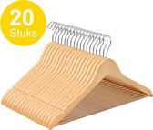 Massief Houten Kleerhangers - 20 stuks - Kwalitatief Esdoorn Hout - Glad Oppervlak - Natuurlijk Bruin