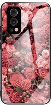 Kleurrijk gelakt glas schokbestendig beschermhoesje voor OnePlus Nord 2 5G (Flower)