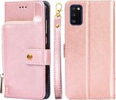 Voor Samsung Galaxy A41 EU Versie Rits Tas PU + TPU Horizontale Flip Lederen Case met Houder & Kaartsleuf & Portemonnee & Lanyard (Rose Goud)