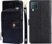Voor Samsung Galaxy F12/M12 Ritstas PU + TPU Horizontale Flip Lederen Case met Houder & Kaartsleuf & Portemonnee & Lanyard (Zwart)