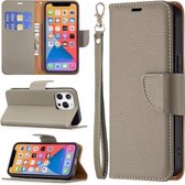 Litchi-textuur Pure kleur horizontale flip-lederen hoes met houder & kaartsleuven & portemonnee & lanyard voor iPhone 13 Pro Max (grijs)