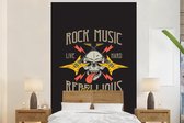 Behang - Fotobehang Schedel - Gitaar - Vintage - Breedte 200 cm x hoogte 300 cm