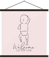 Posterhanger incl. Poster 120x120 cm - Schoolplaat - Spreuken - Quotes - Baby - Welcome little one - Geboorte - Textielposter - Zwarte latten