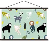 Porte-affiche avec affiche - Affiche scolaire - Singe - Fruit - Pastel - 60x40 cm - Lattes noires