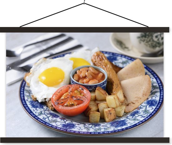 Petit déjeuner anglais sur un tableau noir bleu lattes plates noir 150x100  cm - Tirage... | bol.com