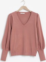 Sissy-Boy - Roze pullover met v-hals en pofmouwen