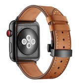 Echt leer + vlinder zwarte gesp vervangende horlogebanden voor Apple Watch Series 6 & SE & 5 & 4 44 mm / 3 & 2 & 1 42 mm (bruin)