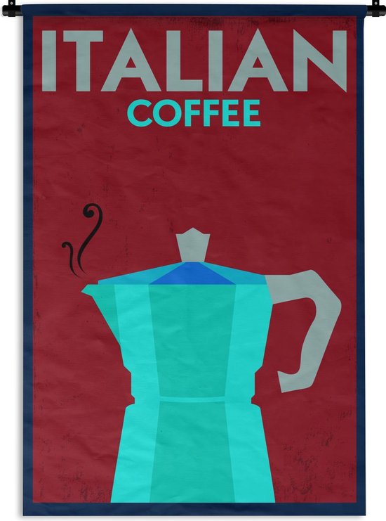 Wandkleed - Wanddoek - Italië - Vintage - Koffie - Quotes - Italian coffee - 120x180 cm - Wandtapijt