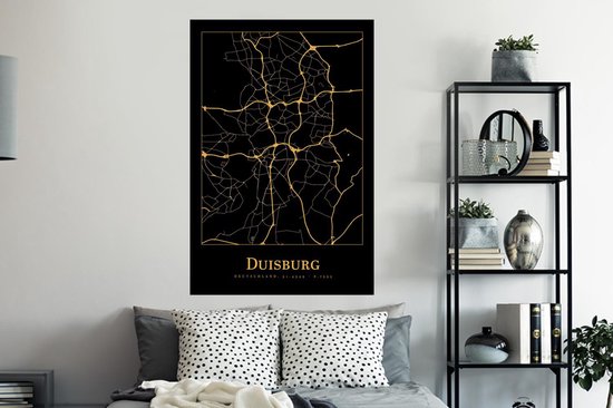 Stickers Stickers muraux - Carte - Duisburg - Or - Zwart - 80x120 cm - Feuille adhésive