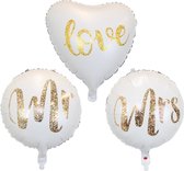 Bruiloft Decoratie Helium Ballonnen Mrs & Mr Huwelijk Versiering Feest Versiering Wit & Goud Met Rietje 40 Cm – 3 Stuks